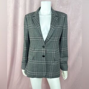 Alice & Olivia Womens Gray Plaid Blazer Jacket Wool Blend Size 10 Preppy